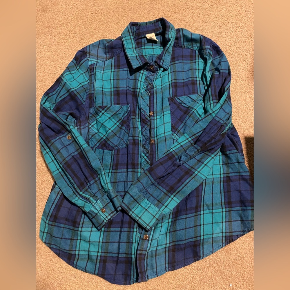 Teal and purple button up flannel